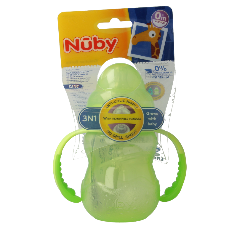 Nuby Trainingsfles anti lekspeen & lektuit 0+ assorti 1 Stuks