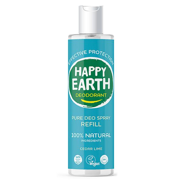 Happy Earth Pure deodorant spray ceder lime refill 300 Milliliter