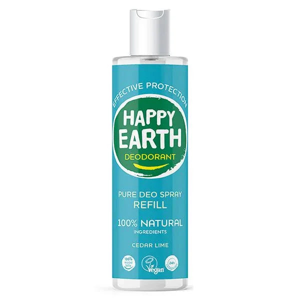 Happy Earth Pure deodorant spray ceder lime refill 300 Milliliter