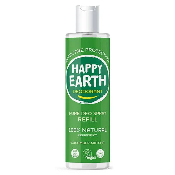 Happy Earth Pure deodorant spray cucumber matcha refill 300 Milliliter