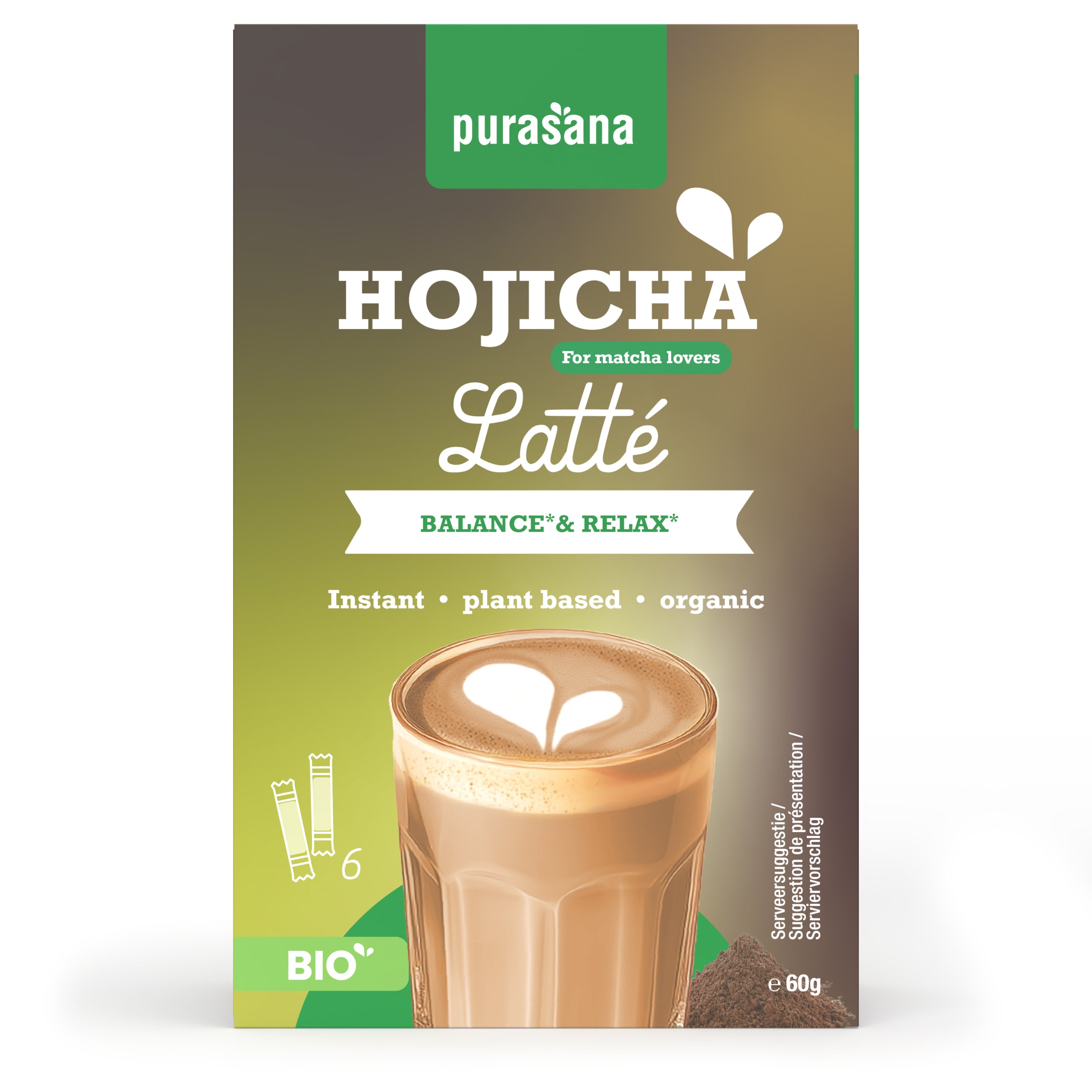 Purasana Instant hojicha latte 6x10g bio 60.00 Gram