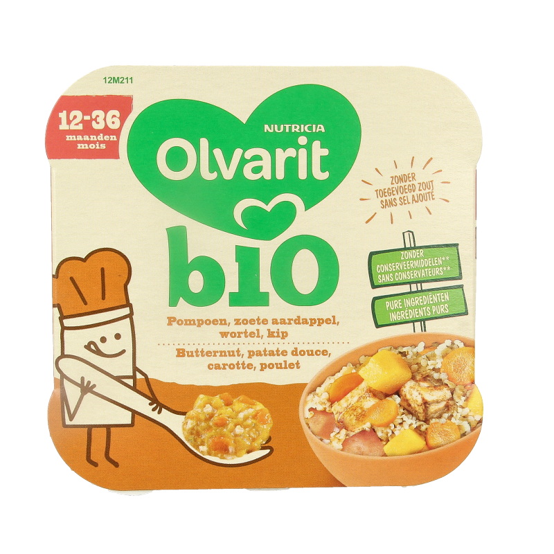 Olvarit Pompoen zoete aardappel kip 12M211 bio 230 Gram