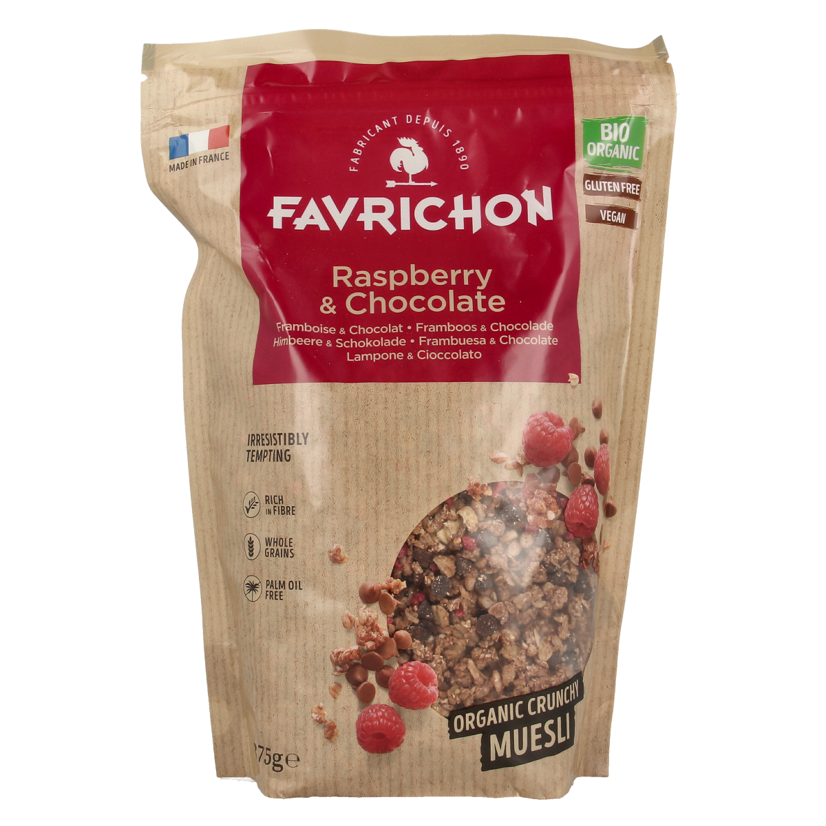 Favrichon Framboos & chocolade crunchy muesli bio 375.00 Gram