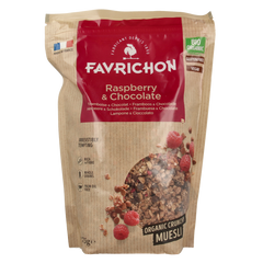 Favrichon Framboos & chocolade crunchy muesli bio 375.00 Gram