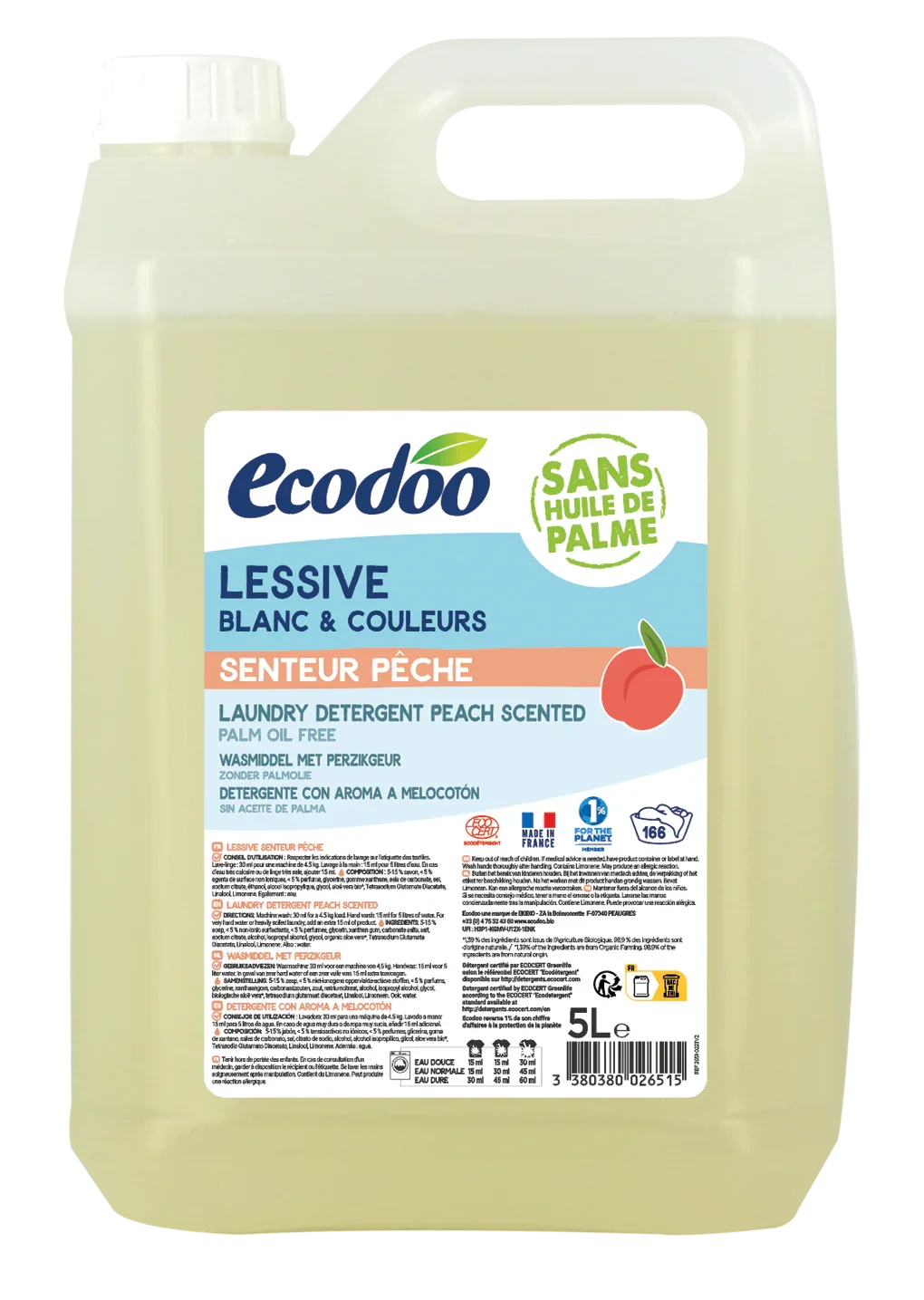 Ecodoo Wasmiddel geconcentreerd perzik bio 5 Liter