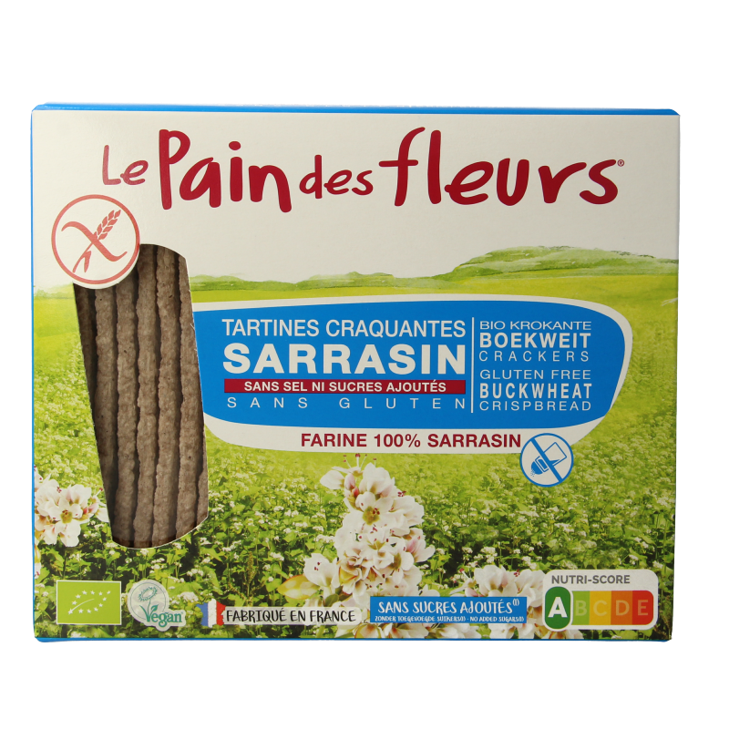 Pain Des Fleurs Krokante crackers boekweit zoutloos glutenvrij bio 150 Gram