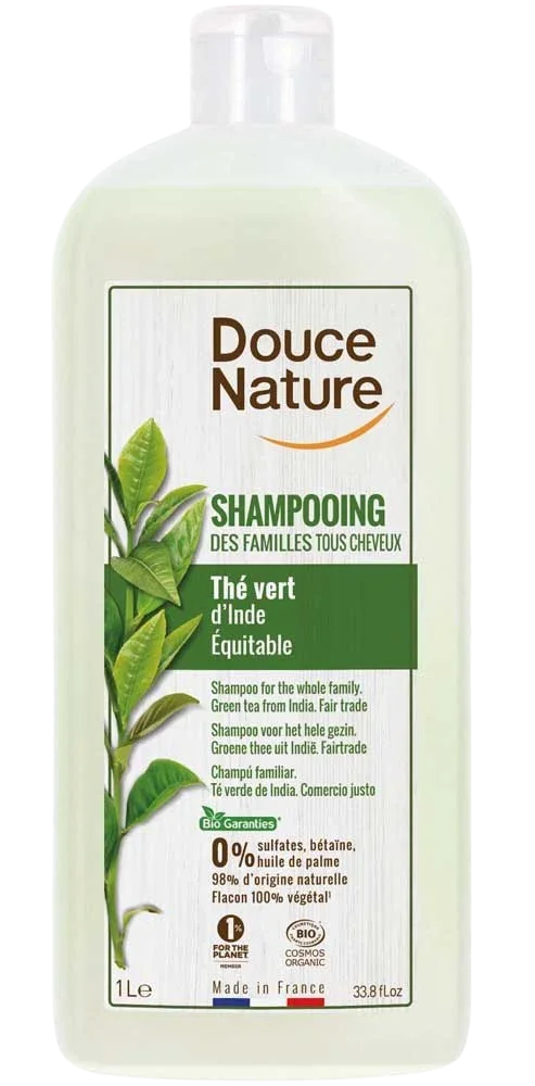 Douce Nature Shampoo glanzend haar met groene thee familie bio 1.00 Liter