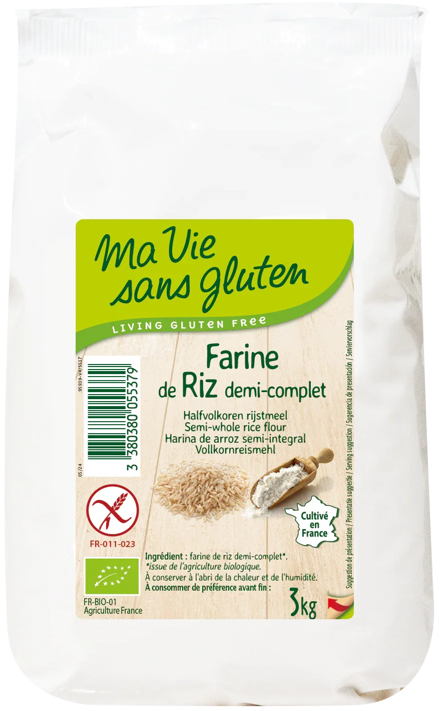 Ma Vie Sans Rijstmeel halfvolkoren glutenvrij bio 3 Kilogram