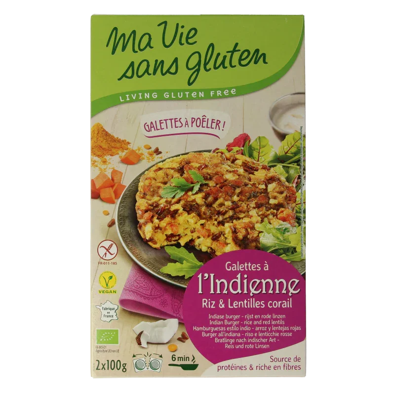 Ma Vie Sans Indiase rijstburgers 2 x 100g vegan glutenvrij bio 2 Stuks