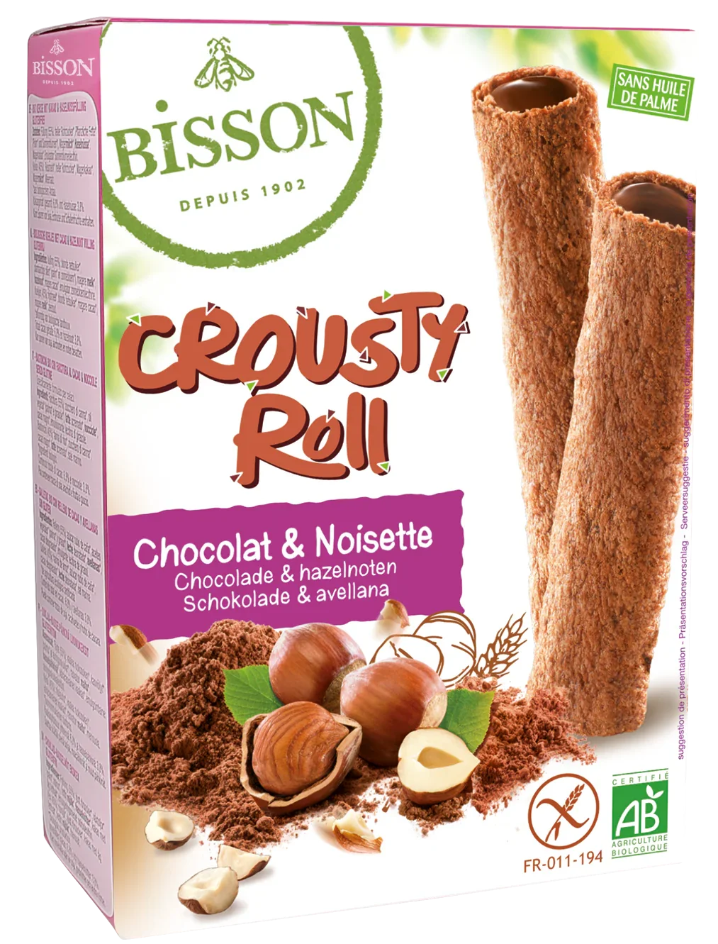 Bisson Crousty roll choco hazelnoot bio 125 Gram
