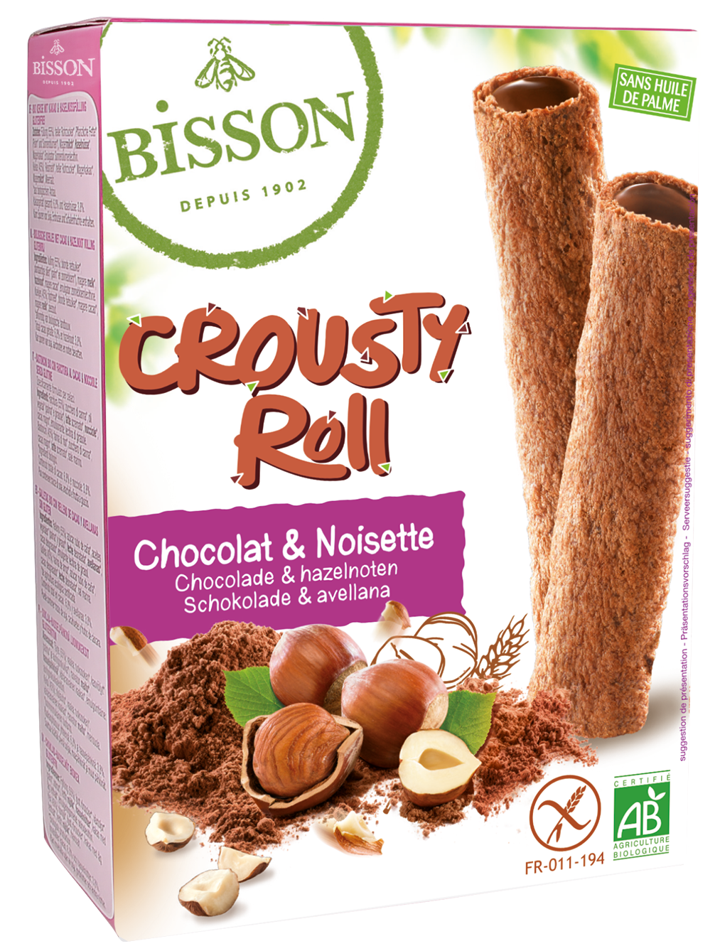 Bisson Crousty roll choco hazelnoot bio 125 Gram
