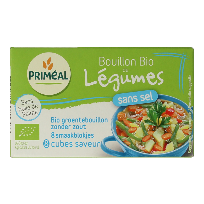 Primeal Groentebouillon blokjes zonder zout 9 gram bio 8.00 Stuks