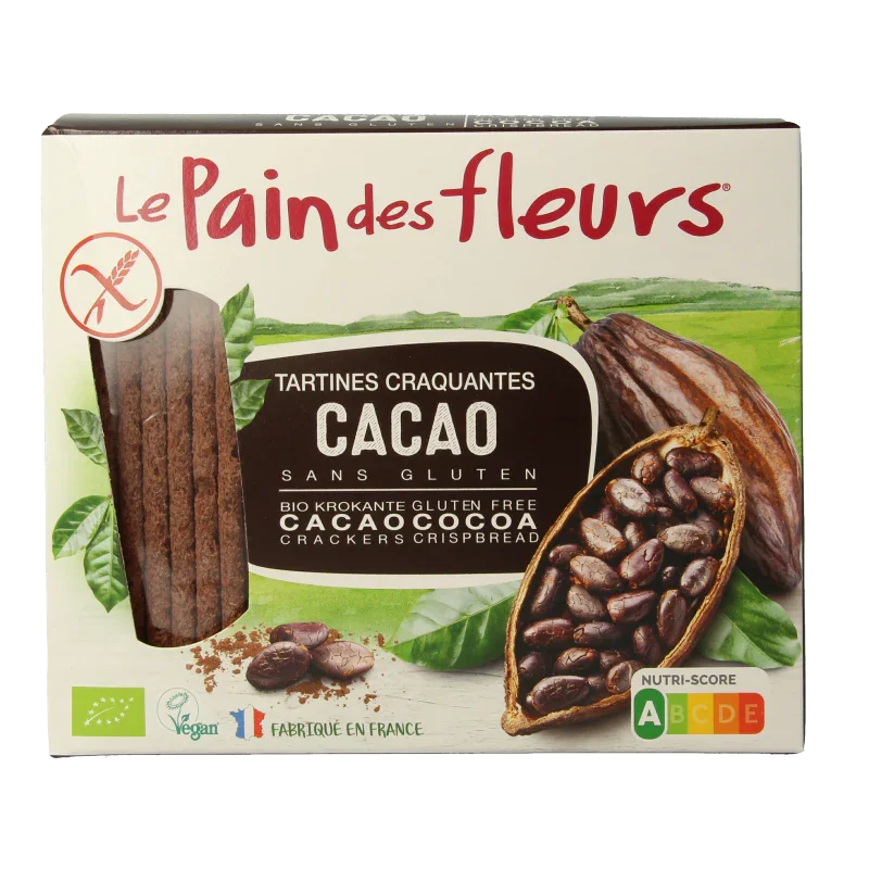 Pain Des Fleurs Krokante crackers cacao glutenvrij bio 160 Gram