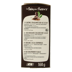 Pain Des Fleurs Krokante bio crackers met cacao bio 160 Gram