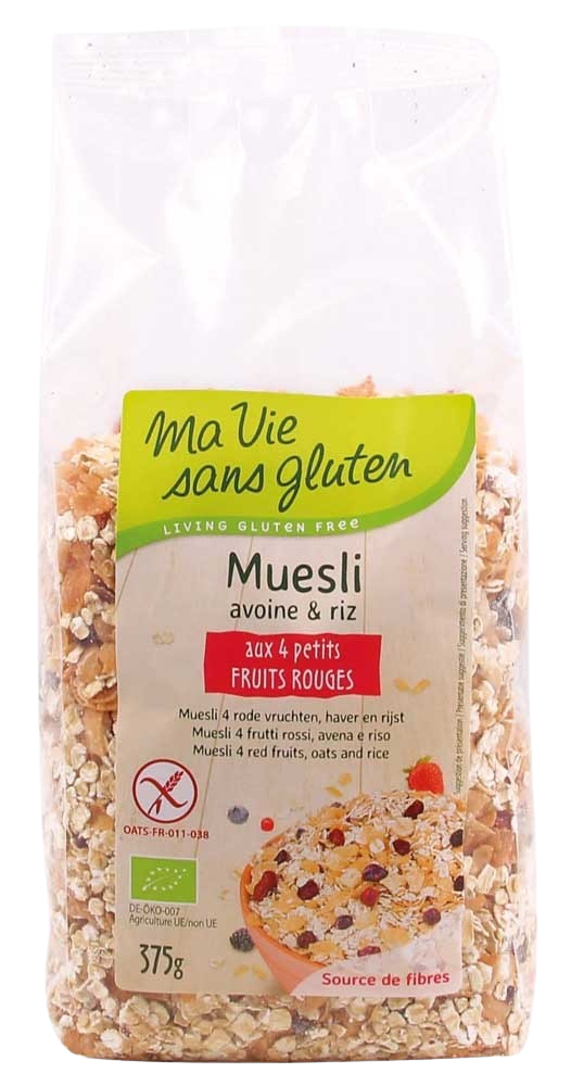 Ma Vie Sans Muesli haver/rijst 4 rode vruchten glutenvrij bio 375 Gram