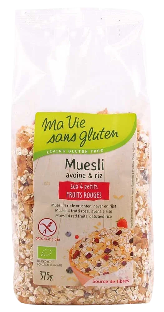 Ma Vie Sans Muesli haver/rijst 4 rode vruchten glutenvrij bio 375 Gram