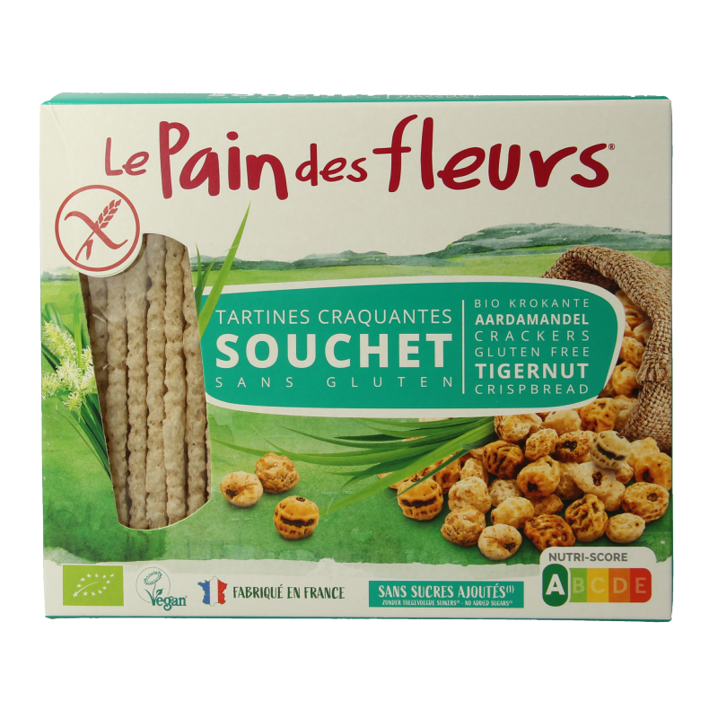 Pain Des Fleurs Krokante crackers aardamandel glutenvrij bio 150.00 Gram