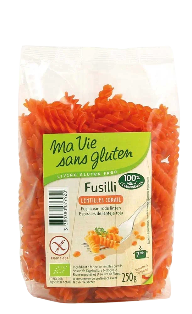 Ma Vie Sans Fusilli van rode linzen glutenvrij bio 250 Gram