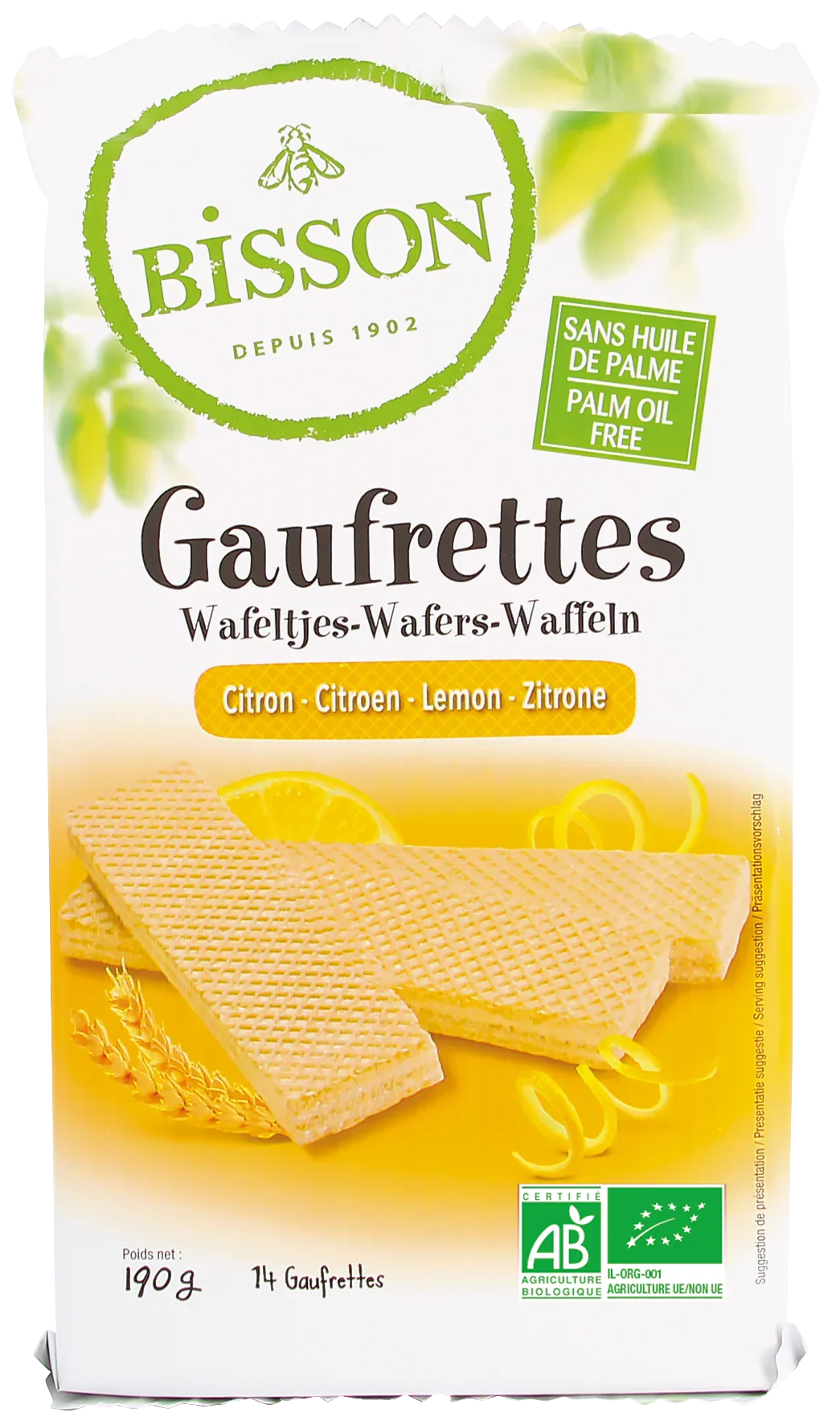 Bisson Citroen wafels gaufrettes bio 190 Gram