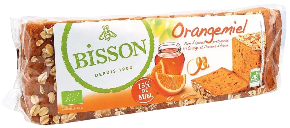 Bisson Orangemiel honingkoek sinaasappel voorgesneden bio 300 Gram