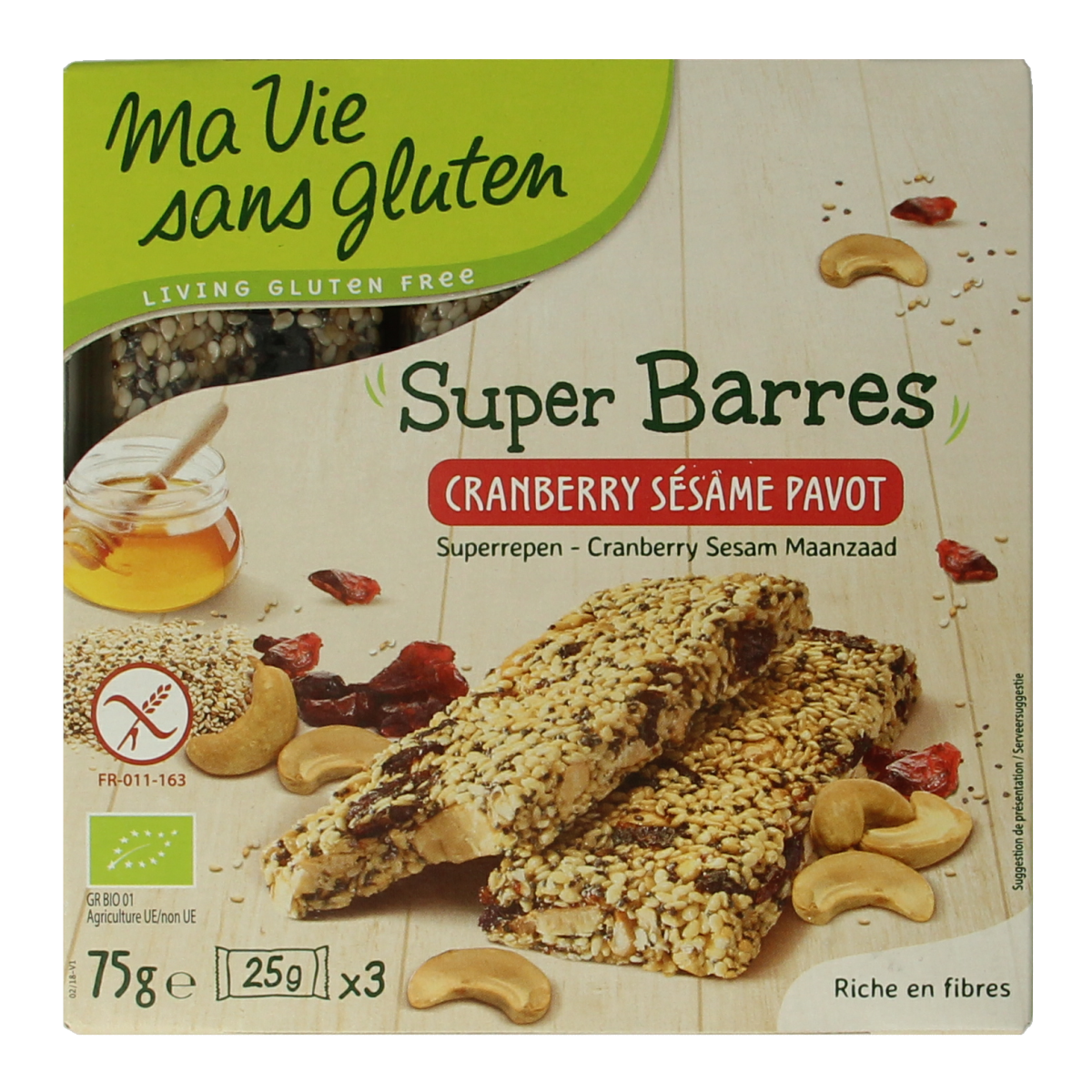 Ma Vie Sans Super repen sesam & cranberry glutenvrij bio 75.00 Gram