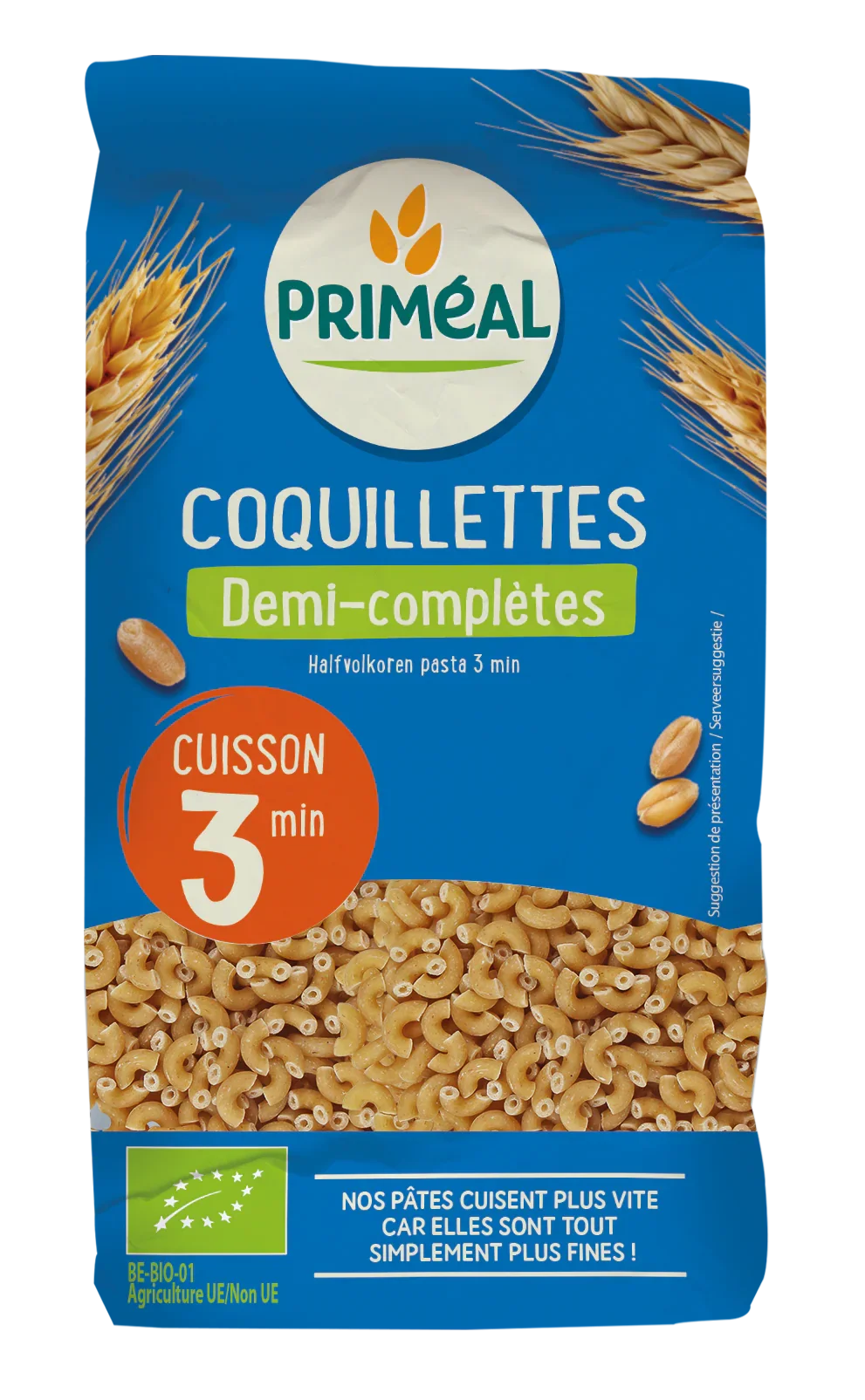 Primeal Halfvolkoren elleboogjes snelkook 3 minuut bio 500 Gram