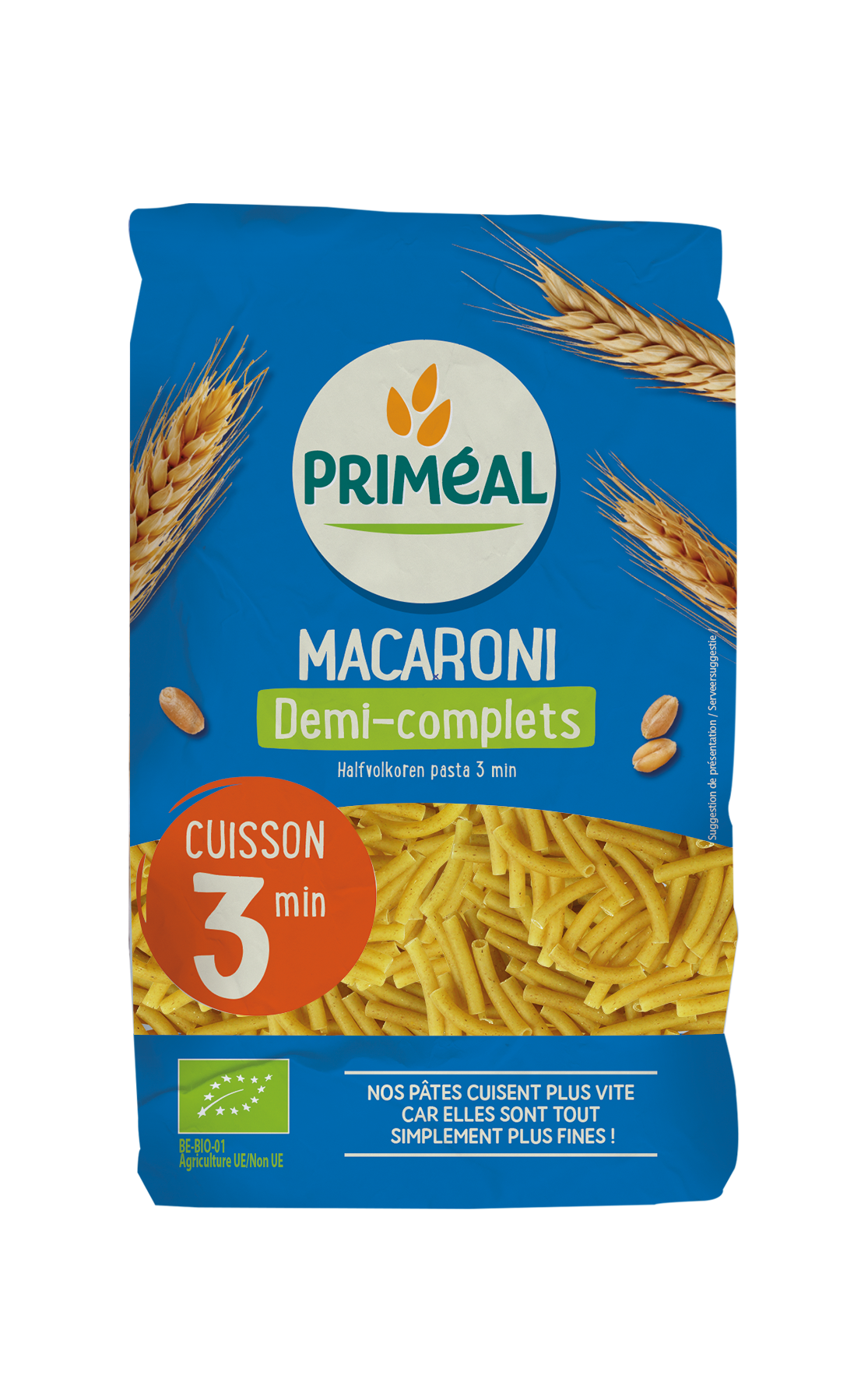 Primeal Macaroni halfvolkoren snelkook 3 minuten bio 500.00 Gram