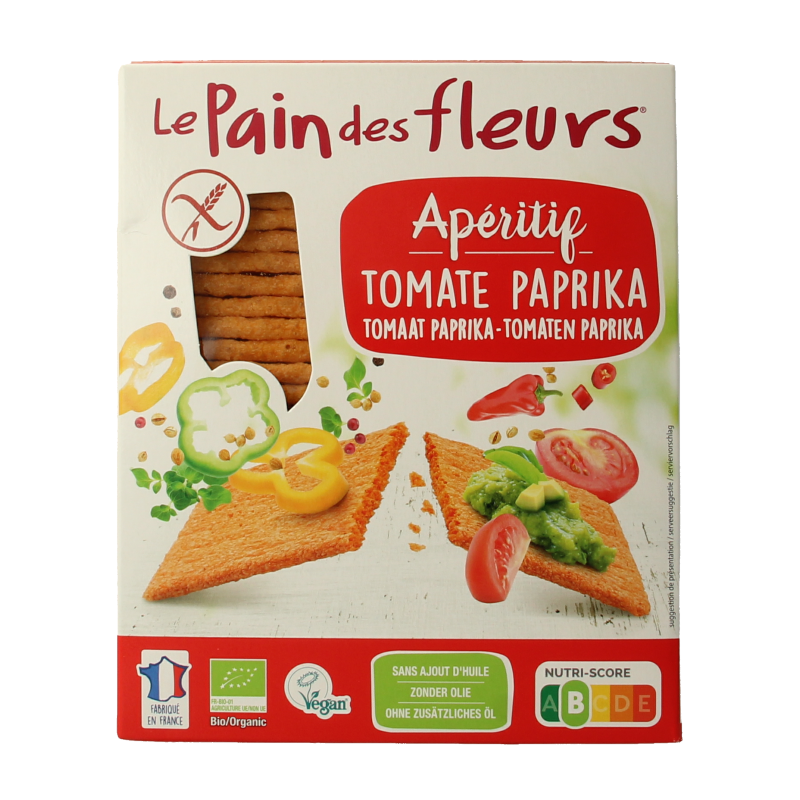 Pain Des Fleurs Aperitif crackers tomaat paprika glutenvrij bio 150 Gram