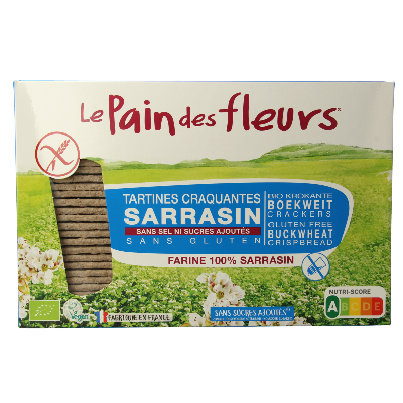 Pain Des Fleurs Krokante crackers boekweit zoutloos glutenvrij bio 300 Gram