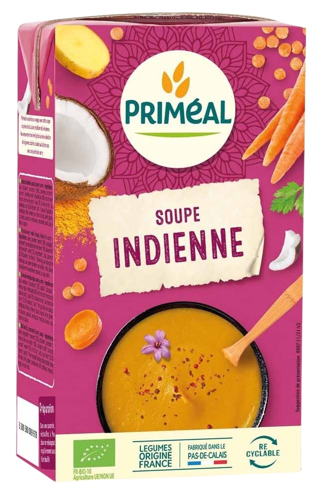 Primeal Indiase soep met rode linzen, kokos en curry bio 1 Liter