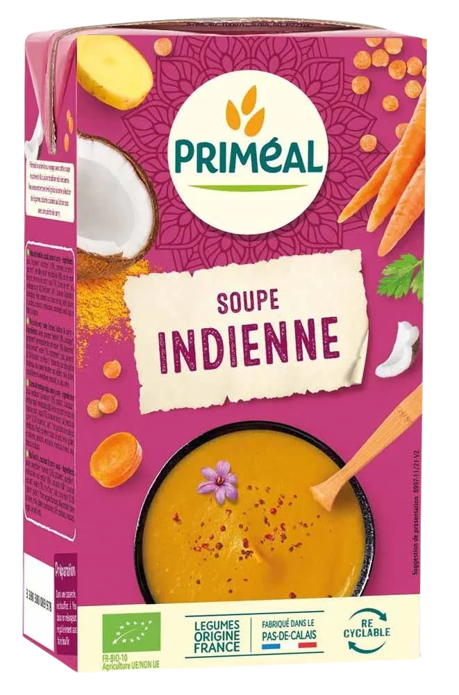 Primeal Indiase soep met rode linzen, kokos en curry bio 1 Liter