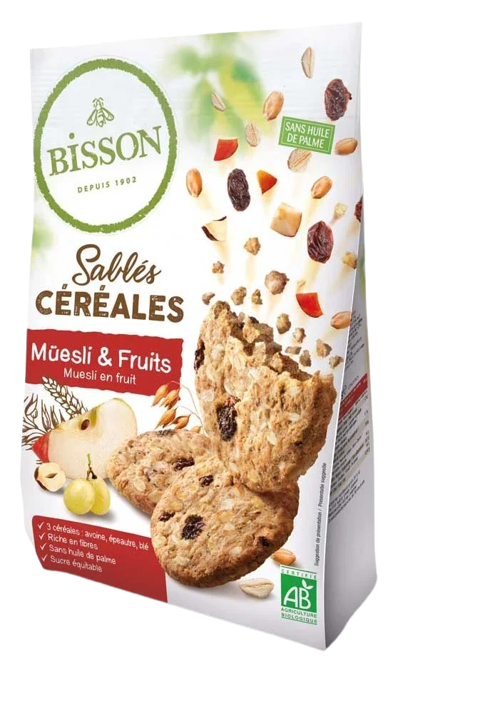 Bisson Zandkoekjes muesli & fruit bio 200 Gram