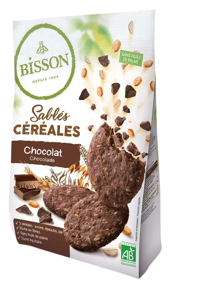 Bisson Zandkoekjes chocolade & granen bio 200 Gram