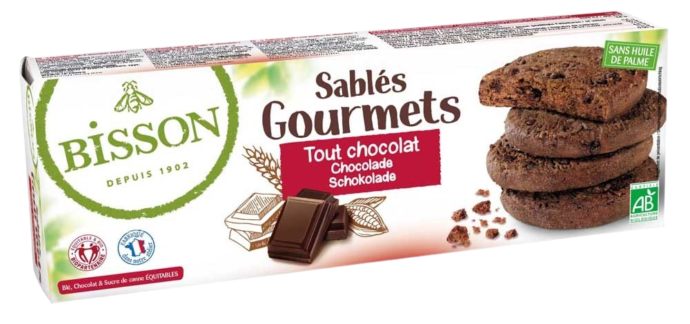 Bisson Chocolade zandkoekjes met stukjes chocola bio 150 Gram