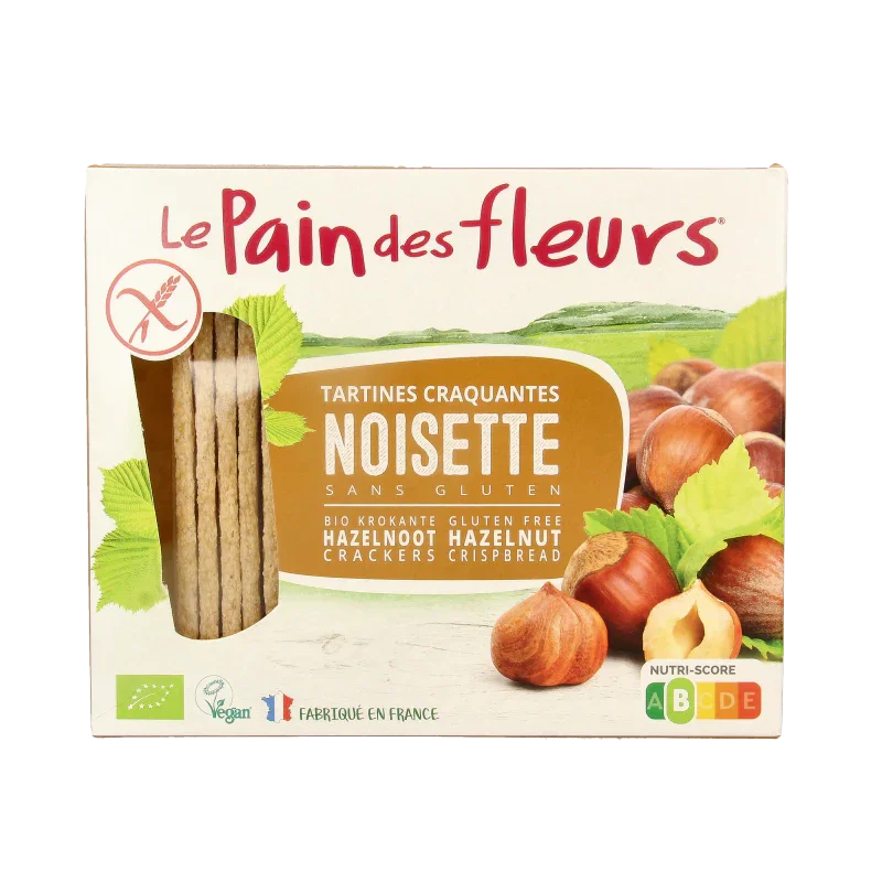 Pain Des Fleurs Krokante crackers hazelnoot glutenvrij bio 150.00 Gram