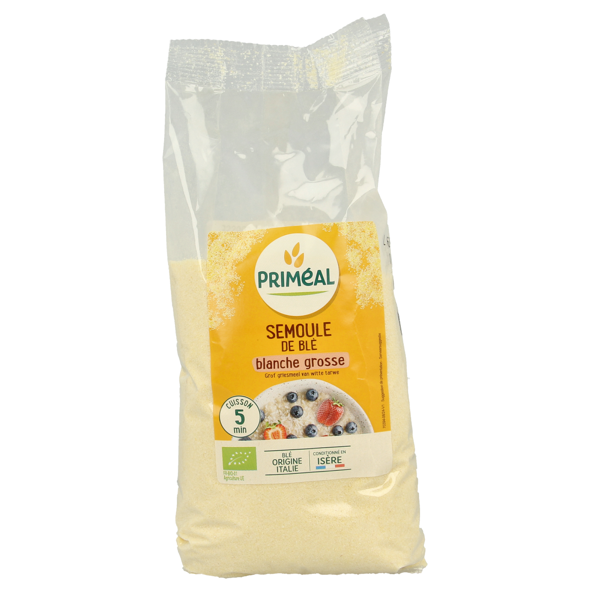Primeal Griesmeel witte tarwe grof bio 500.00 Gram