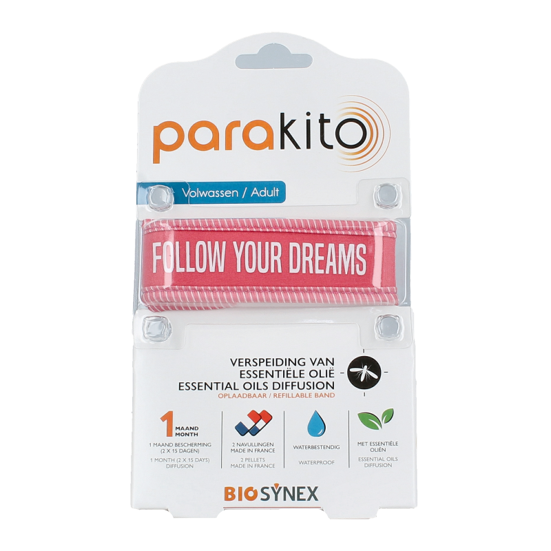 Parakito Anti mug armband volwassenen fuchsia 1.00 Stuks