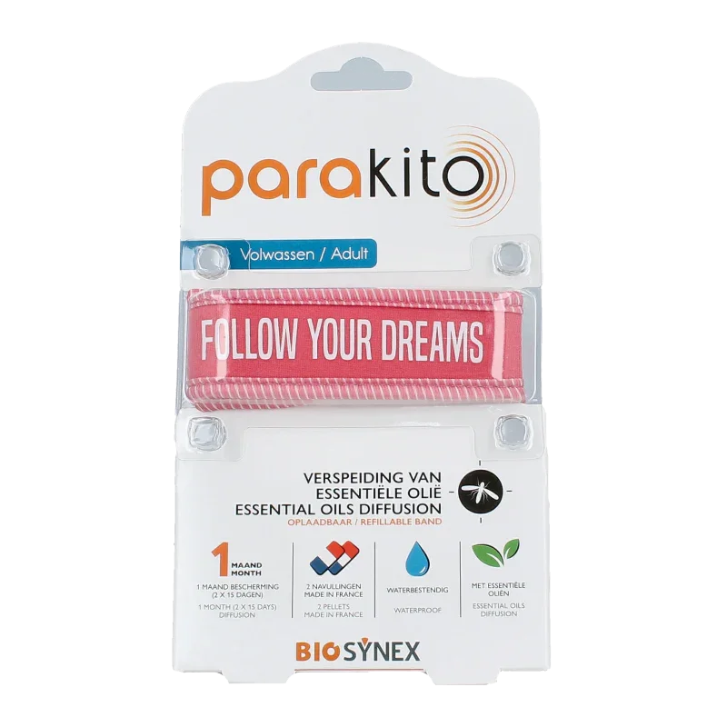 Parakito Anti mug armband volwassenen fuchsia 1 Stuks