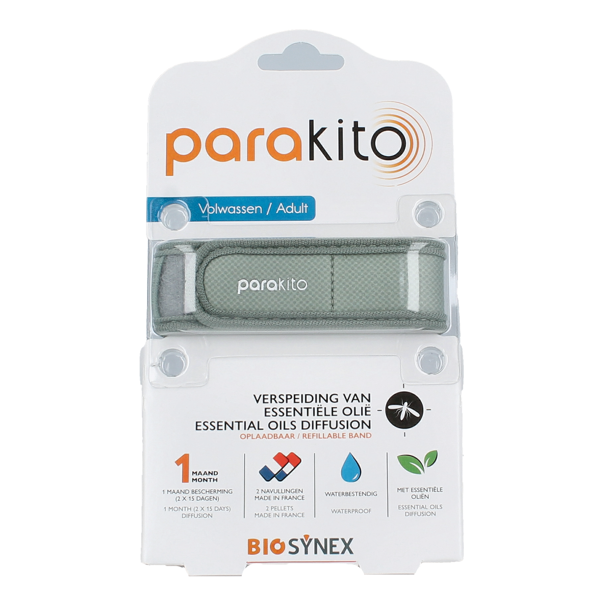 Parakito Anti mug armband volwassenen kaki 1.00 Stuks