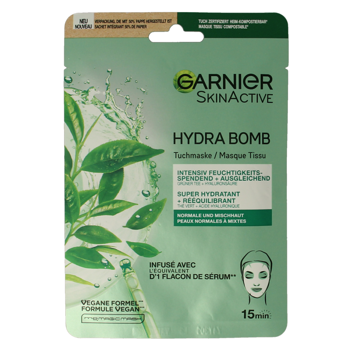Garnier SkinActive tissuemasker hydra bomb groene thee 1.00 Stuks
