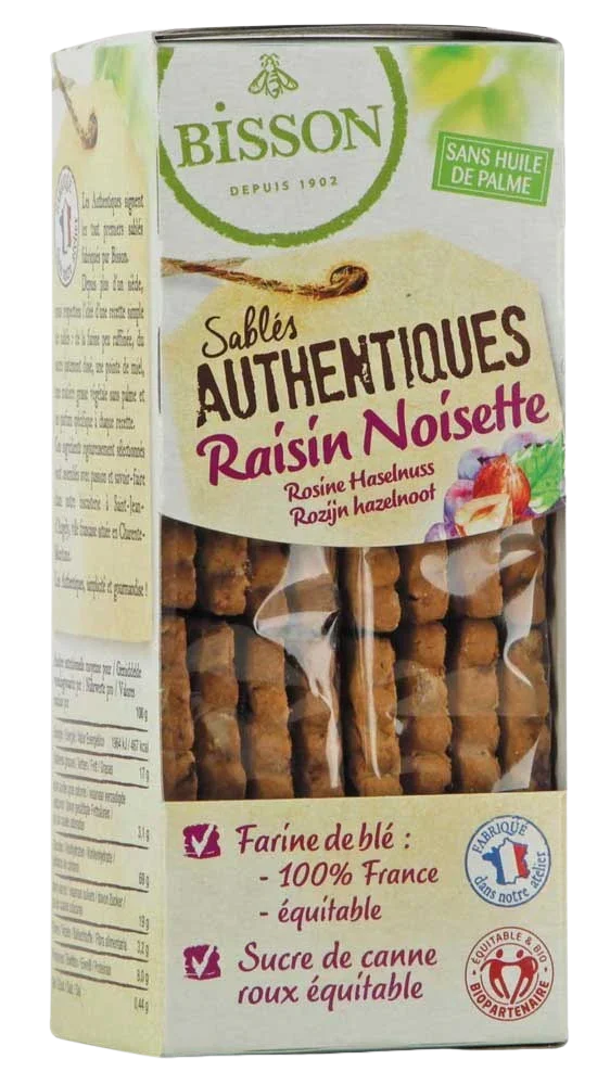 Bisson Authentieke zandkoekjes met hazelnoot/rozijnen bio 175 Gram