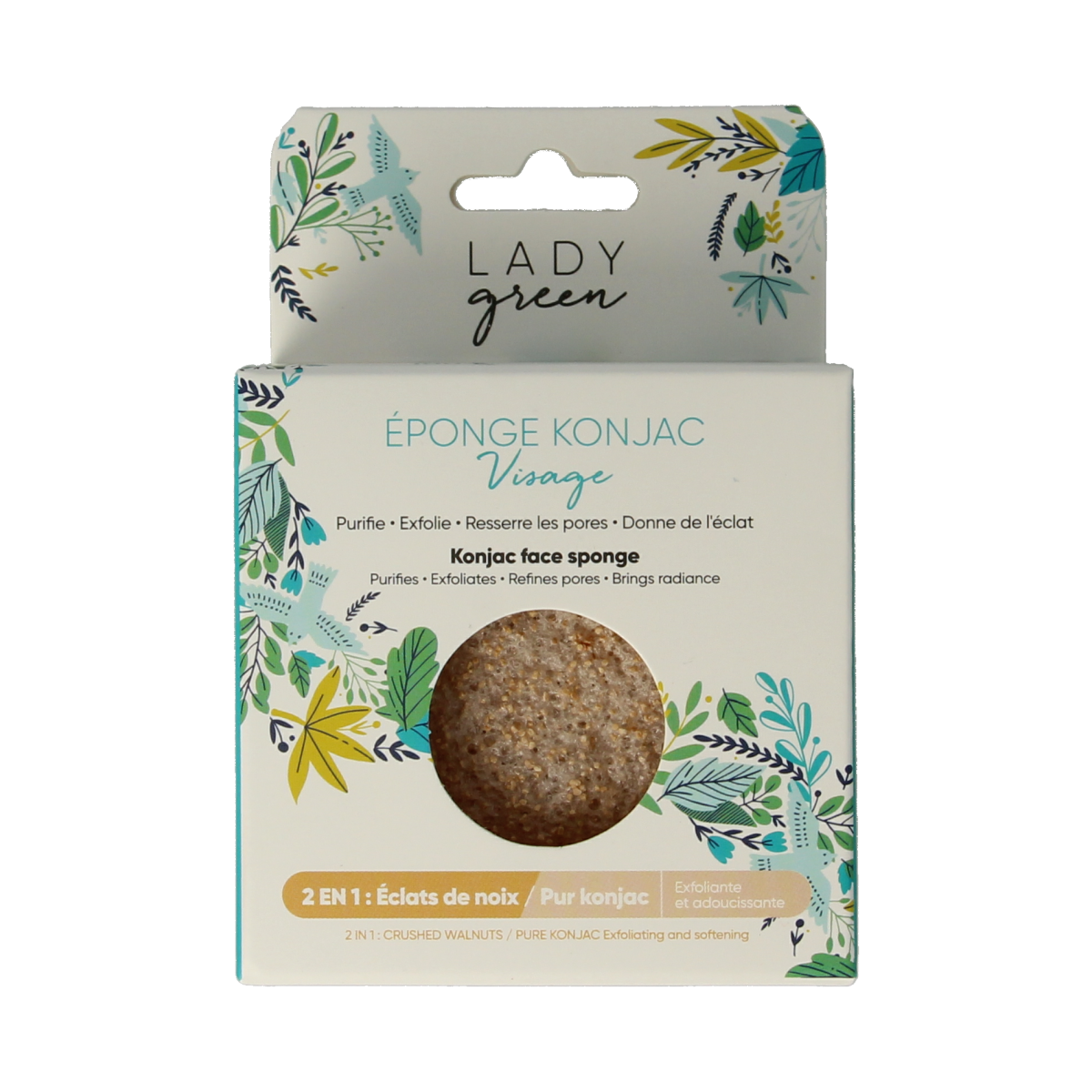 Lady Green Konjac gezichtsspons crushed walnut 1.00 Stuks