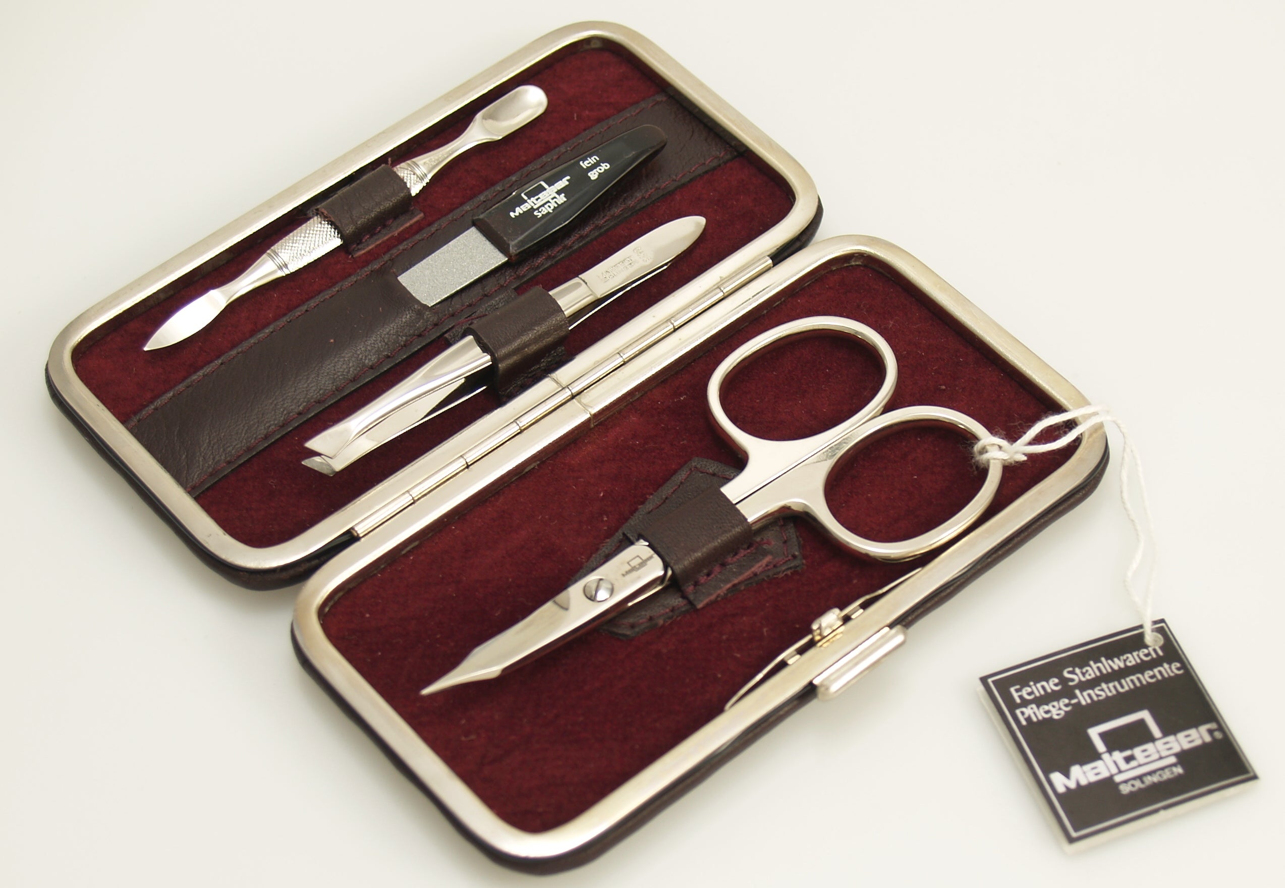Malteser Manicure-etui 4-delig wijnrood nappaleer 1 Set