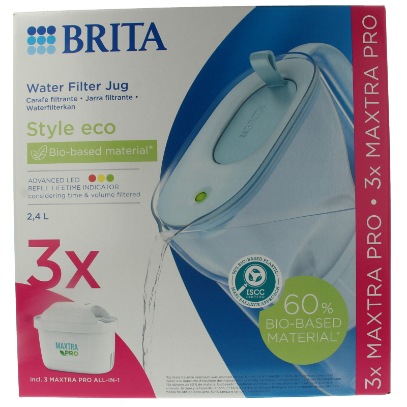 Brita Waterfilterbundel cool powder blue + 3 filters 1 Stuks
