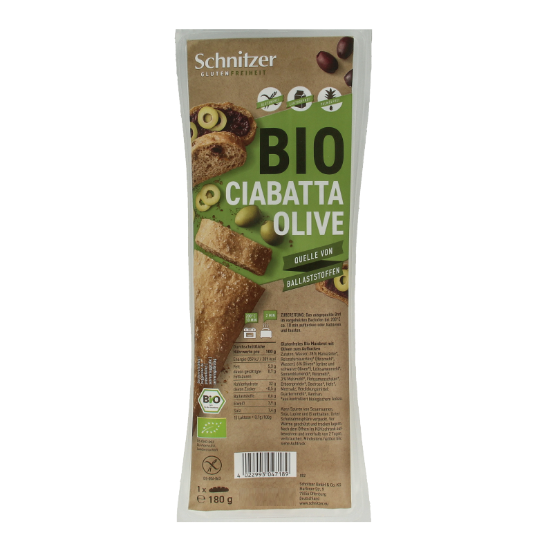 Schnitzer Ciabatta met olijven glutenvrij bio 180.00 Gram