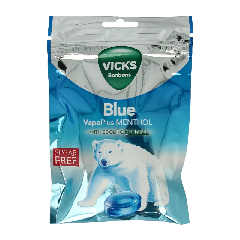 Vicks Blue menthol suikervrij bag 72 Gram