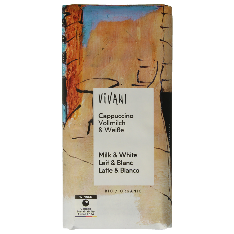 Vivani Chocolade melk en wit cappuccino bio 100.00 Gram