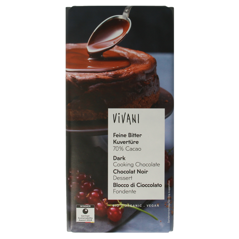 Vivani Couverture smeltchocolade puur bio 200 Gram
