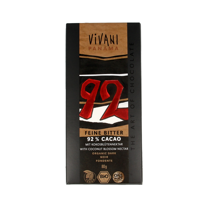 Vivani Chocolade puur 92% kokosbloesemsuiker bio 80 Gram