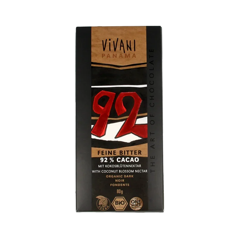 Vivani Chocolade puur 92% kokosbloesemsuiker bio 80 Gram